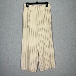 Luna Moon Pants Womens Large Cream Striped Wide Leg Crop‎ Paperbag Trouser READ